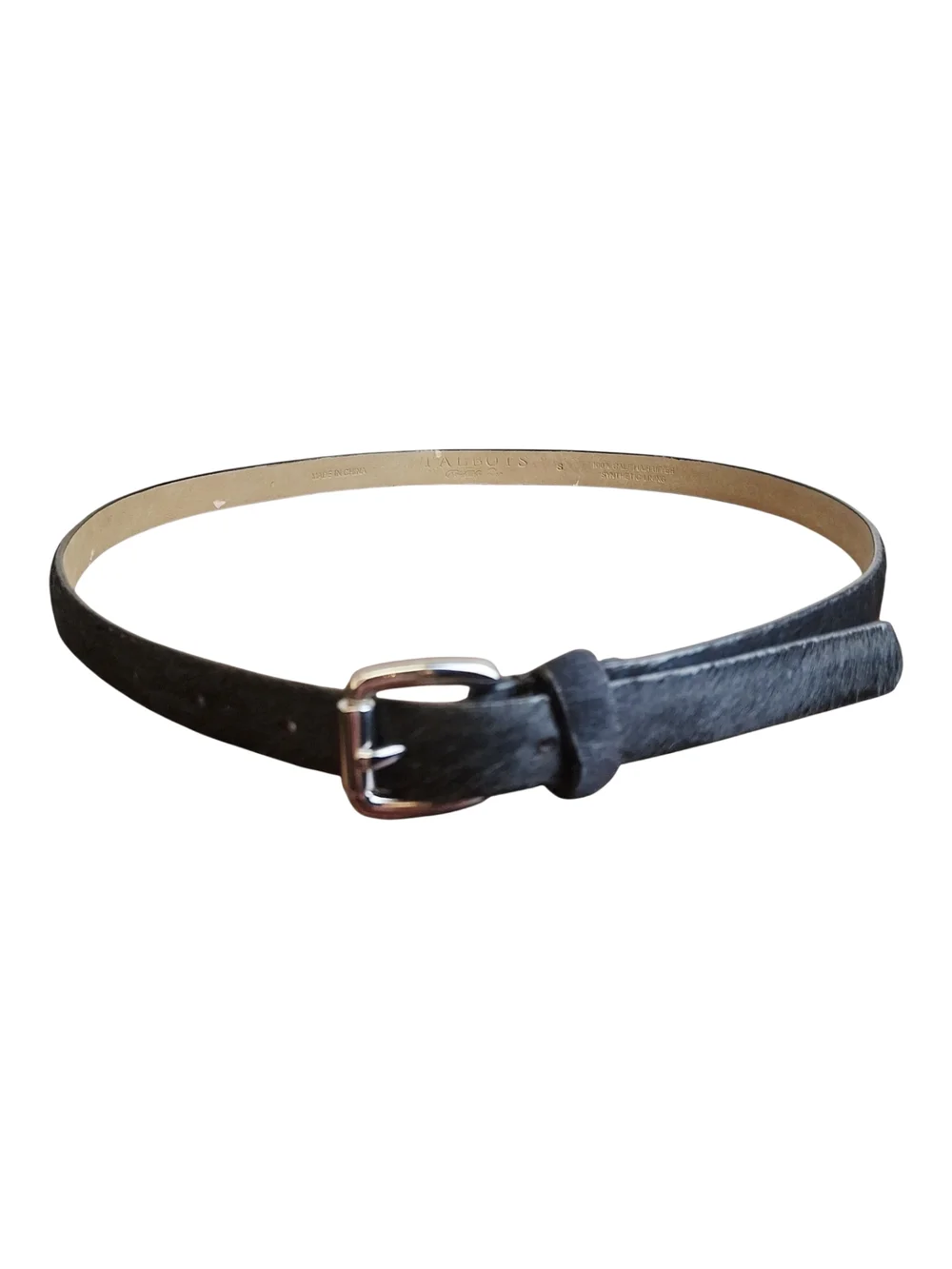 Set of 2 Talbots Women's Belts: Black Calf Hair S & Gray Leather Embossed 32